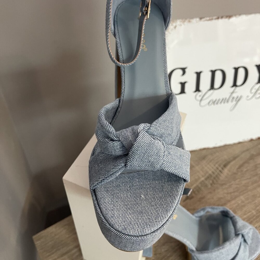 Blue Jean Platform High Heels with Bow - Picture 2 of 2